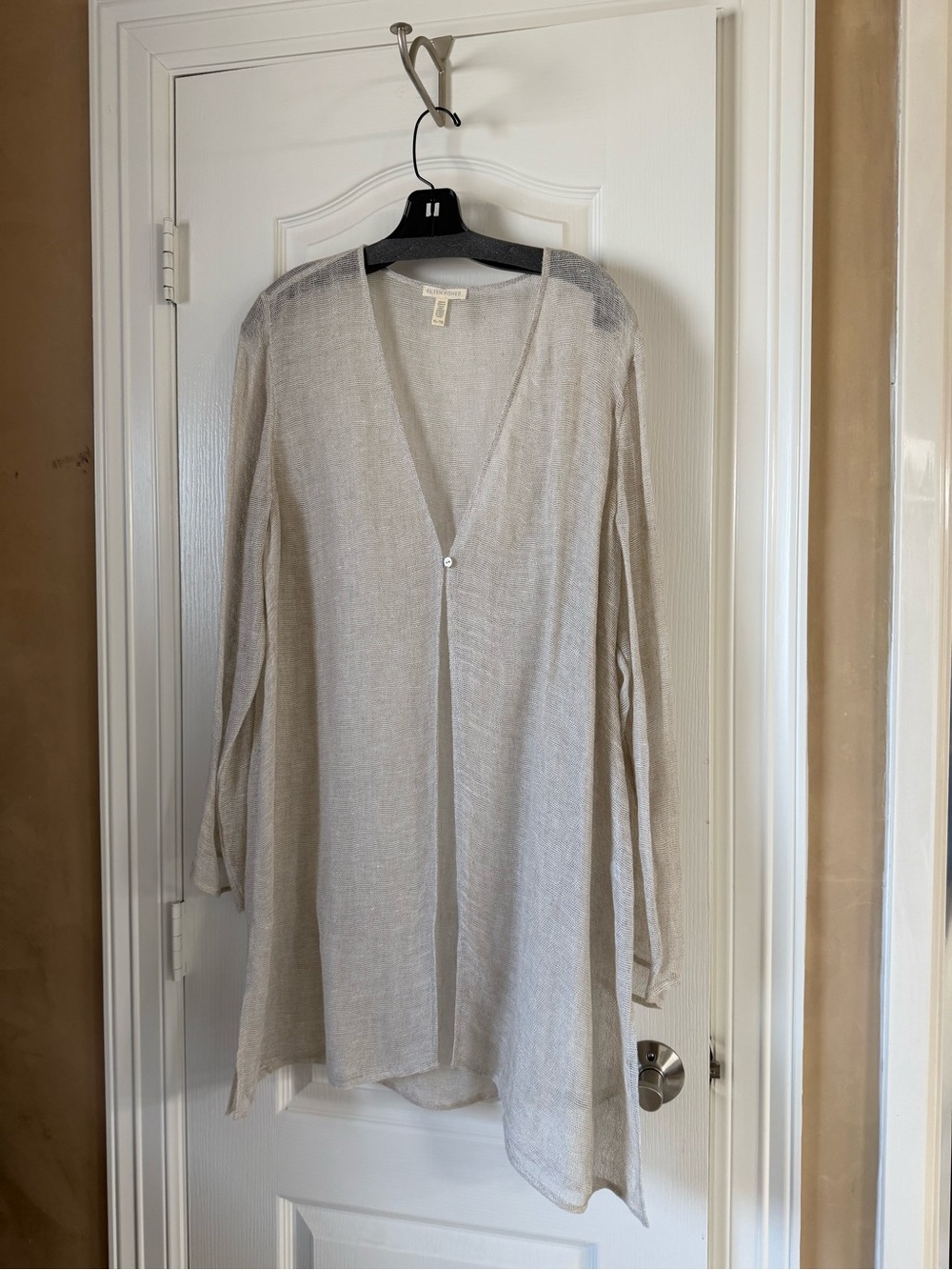 Eileen Fisher open-knit lightweight cardigan in light beige